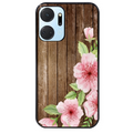 Coque noire taperso pour Honor X7A avec motif bois avec fleur rose protection antichoc personnalisée
