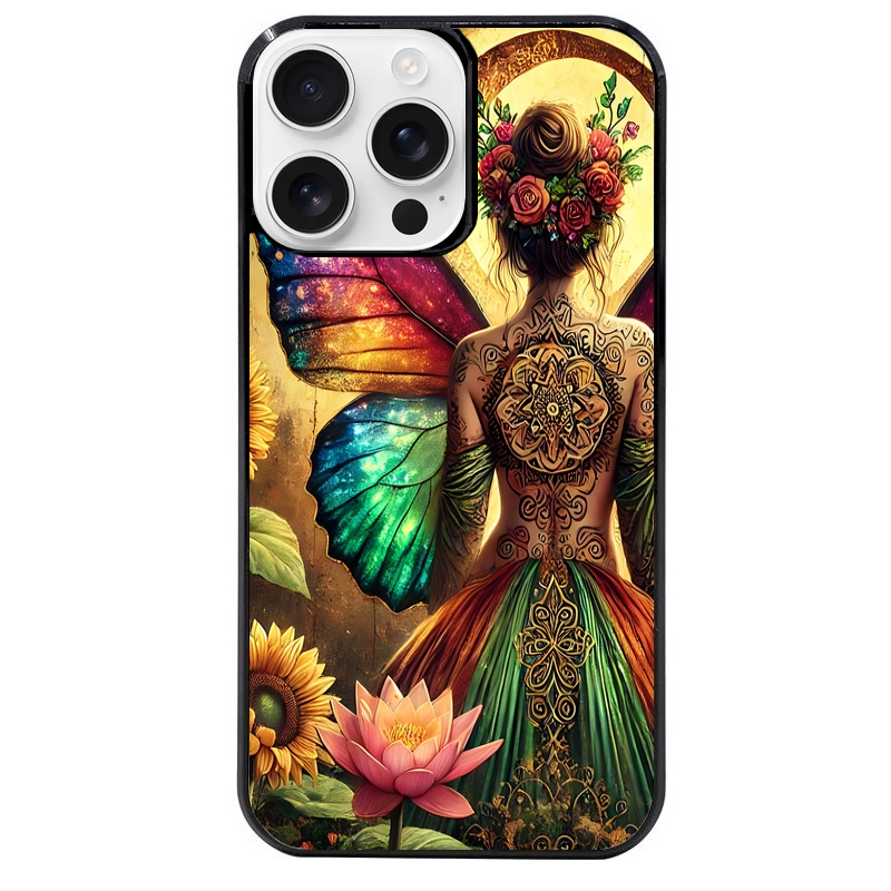 Coque noire taperso pour Iphone 16 16E PLUS MAX PRO avec motif fee et fleurs protection antichoc personnalisée