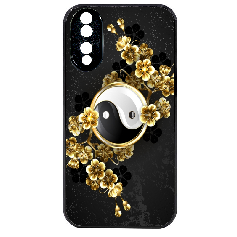 Coque noire taperso pour Honor 70 LITE 90 et LITE avec motif yin yang et fleur protection antichoc personnalisée