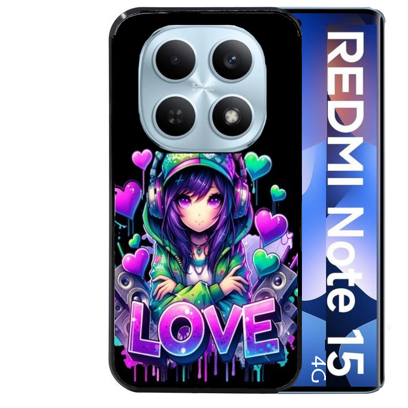 Coque noire taperso pour Redmi Note 15 et PRO PLUS 4G 5G avec motif anime manga et love protection antichoc personnalisée