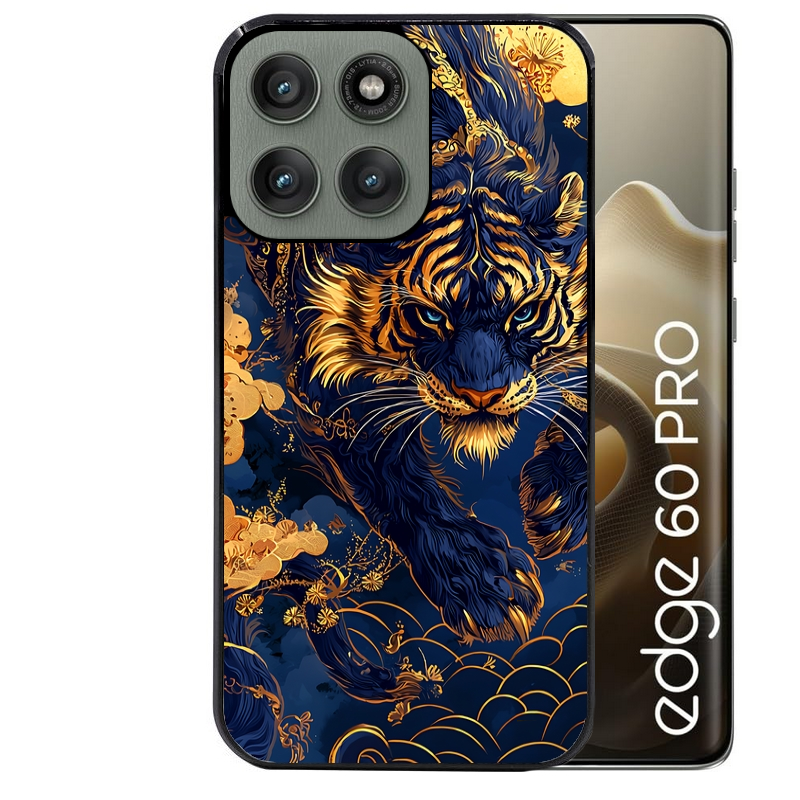 Coque noire taperso pour Moto Edge 60 et Neo Fusion Pro avec motif tigre et fleur protection antichoc personnalisée