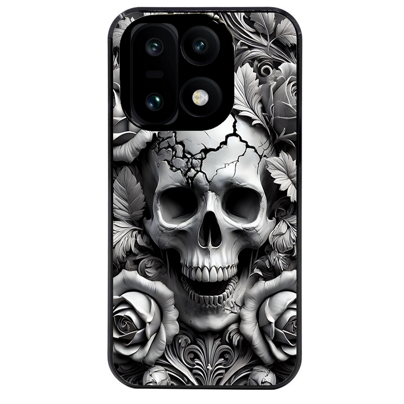 Coque noire taperso pour OnePlus 15 avec motif tete de mort fleur protection antichoc personnalisée