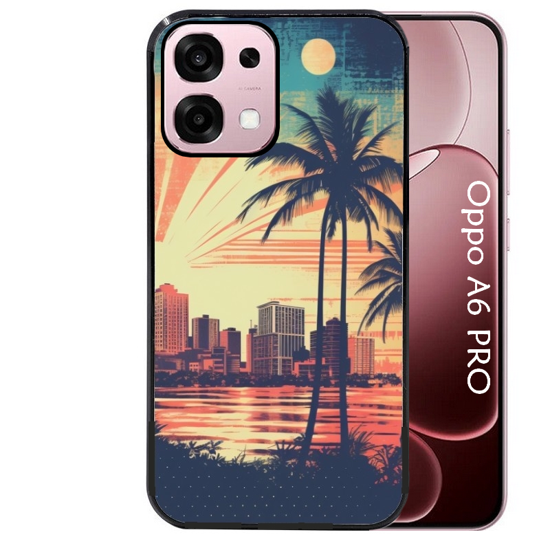 Coque noire taperso pour OPPO A6 PRO 4G et 5G avec motif hawaii retro protection antichoc personnalisée