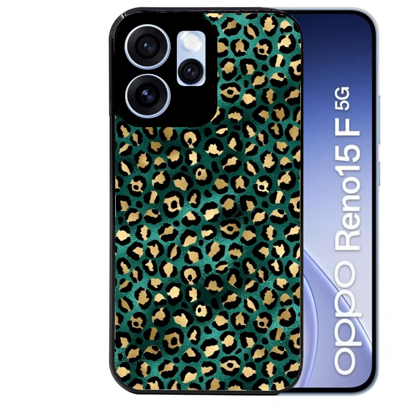 Coque noire taperso pour OPPO Reno 15 et F FS 5G avec motif leopard vert protection antichoc personnalisée