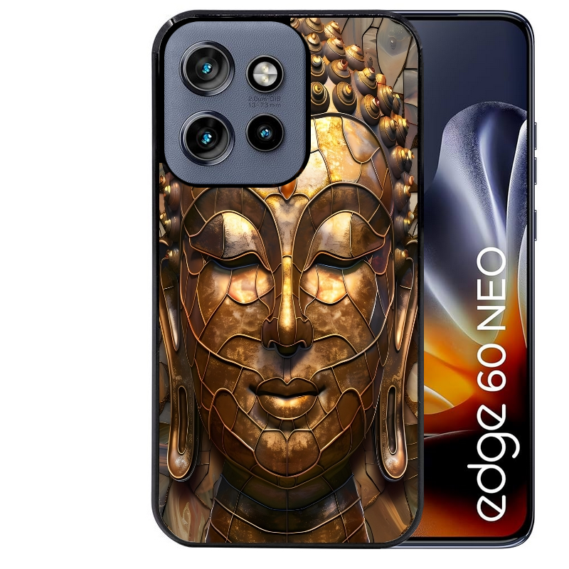 Coque noire taperso pour Moto Edge 60 et Neo Fusion Pro avec motif bouddha et mosaique protection antichoc personnalisée