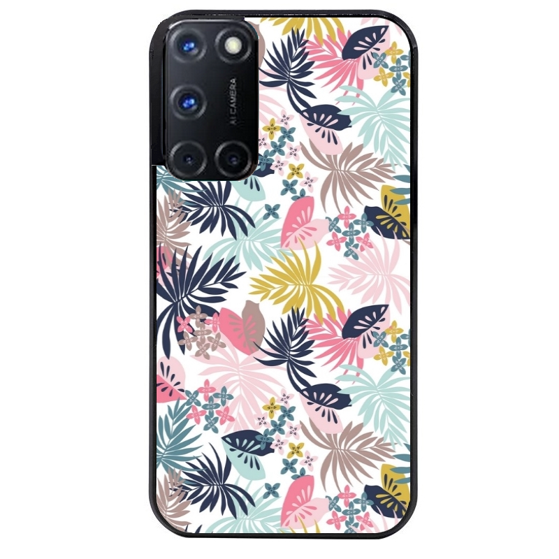 Coque noire taperso pour OPPO Reno 8 LITE avec motif jungle et fleur rose protection antichoc personnalisée