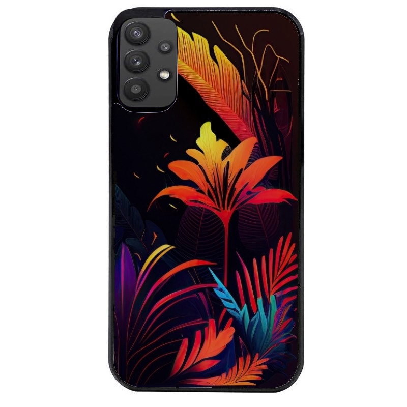 Coque noire taperso pour galaxy A22 A32 A52 A52S 4G 5G  avec motif tropical jaune protection antichoc personnalisée