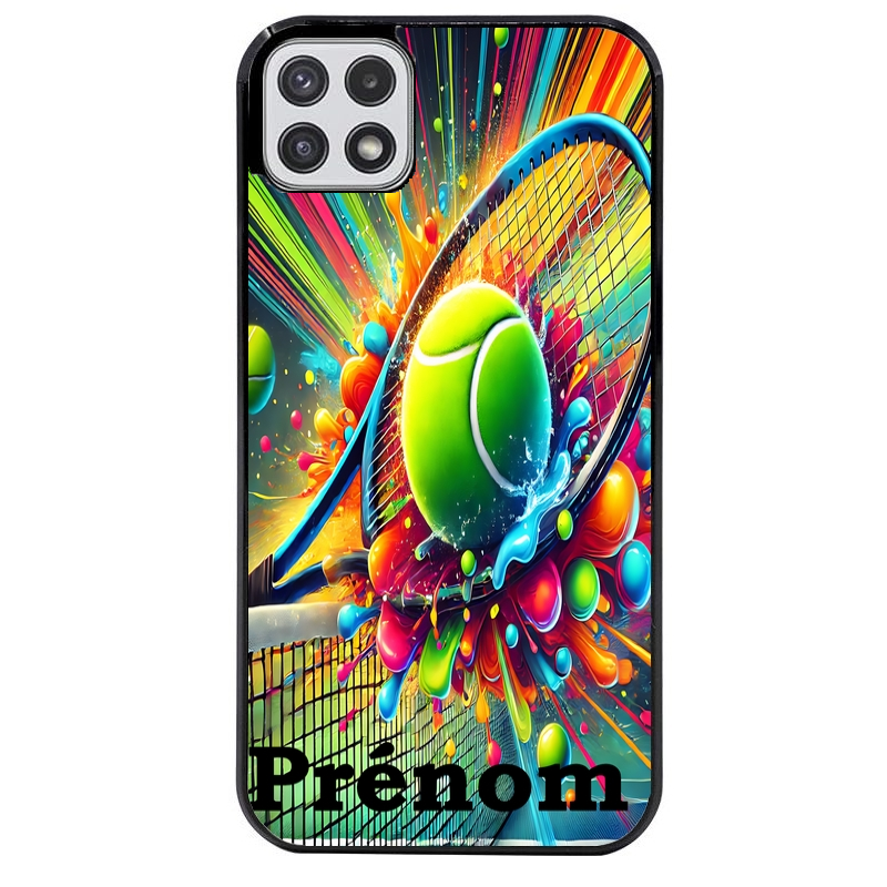 Coque noire taperso pour galaxy A22 A32 A52 A52S 4G 5G  avec motif tennis color personnalisee protection antichoc personnalisée
