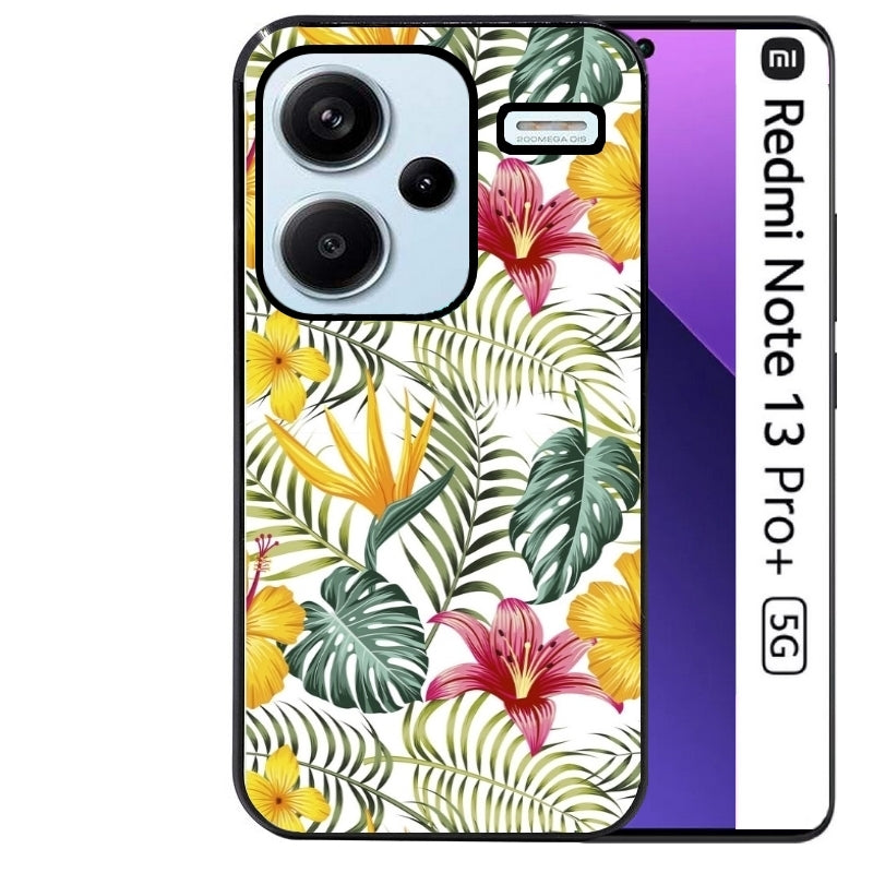 Coque noire taperso pour Redmi Note 13 PRO PLUS 5G avec motif jungle et fleur hibiscus protection antichoc personnalisée