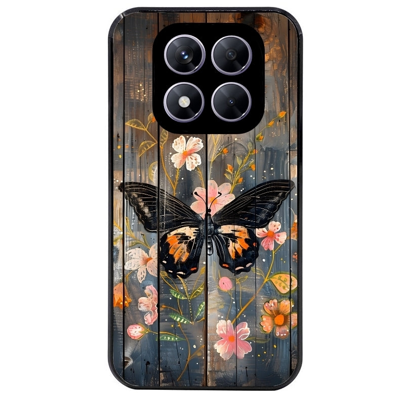 Coque noire taperso pour Redmi Note 14 et PRO PLUS 4G 5G avec motif bois et papillon 2 protection antichoc personnalisée