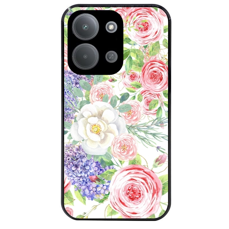 Coque noire taperso pour POCO C85 avec motif fleur couleur pastel protection antichoc personnalisée