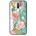 Coque noire taperso pour OPPO A5 A9 2020 avec motif marbre fleur turquoise protection antichoc personnalisée