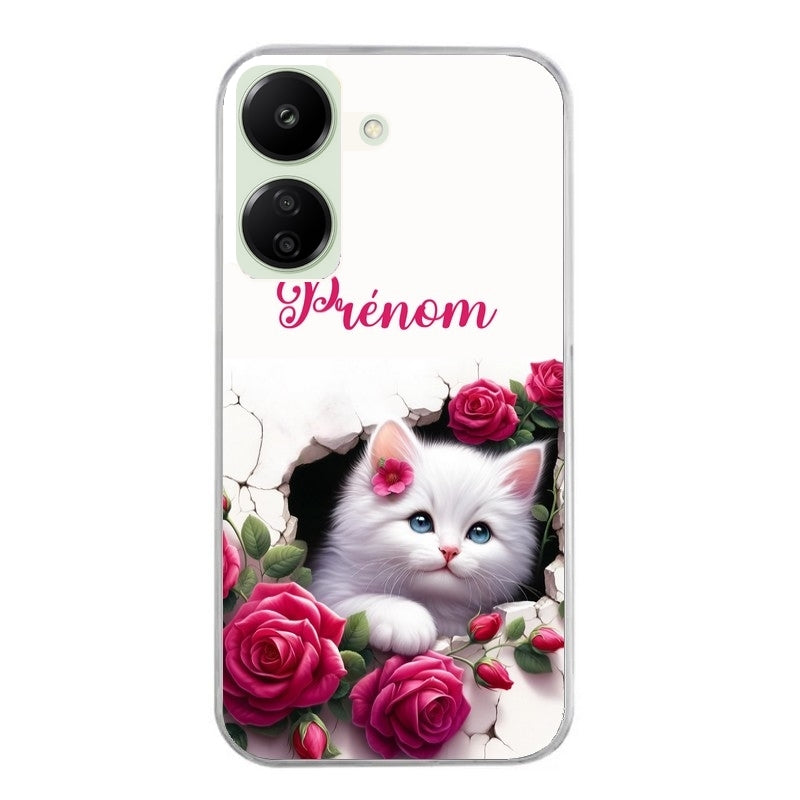 Coque taperso pour POCO C65 4G avec motif chat fleurs personnalisee protection antichoc personnalisée