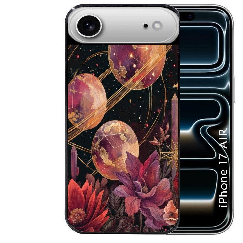 Coque noire taperso pour Iphone 17 17E AIR MAX PRO avec motif astro et fleurs protection antichoc personnalisée