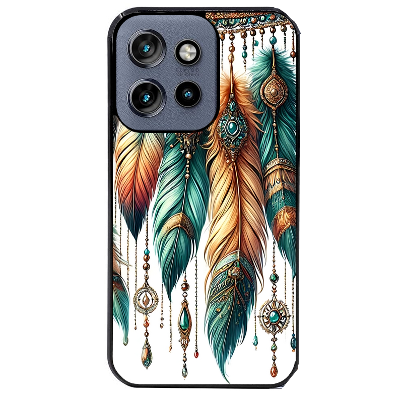 Coque noire taperso pour Moto Edge 60 et Neo Fusion Pro avec motif plumes et bijoux protection antichoc personnalisée