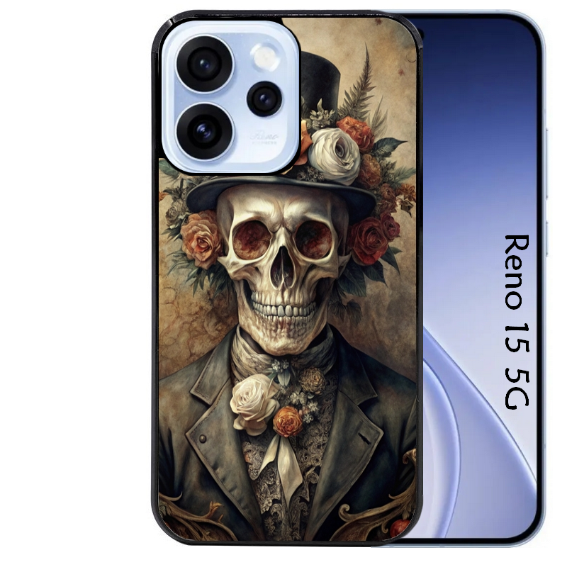Coque noire taperso pour OPPO Reno 15 et F FS 5G avec motif tete de mort chapeau protection antichoc personnalisée