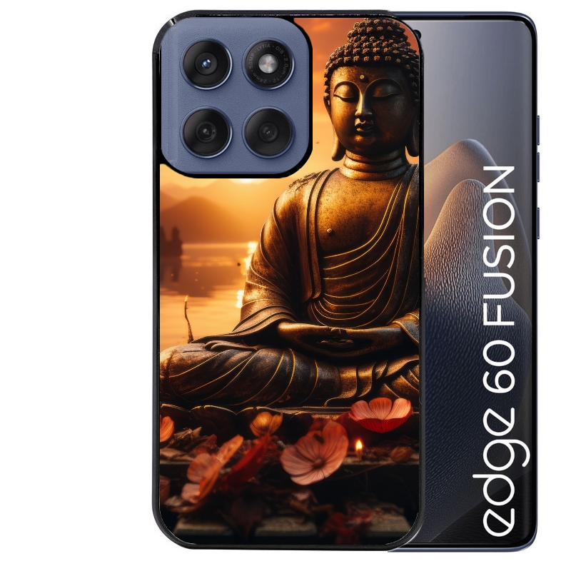 Coque noire taperso pour Moto Edge 60 et Neo Fusion Pro avec motif bouddha et soleil protection antichoc personnalisée