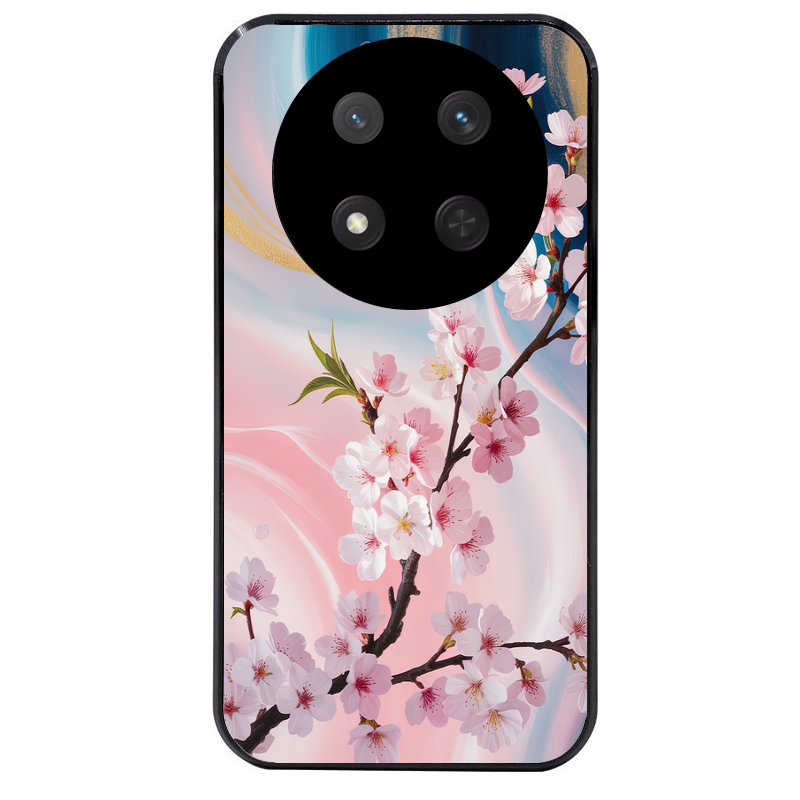 Coque noire taperso pour Magic 7 LITE et PRO avec motif marbre fleur cerisier protection antichoc personnalisée