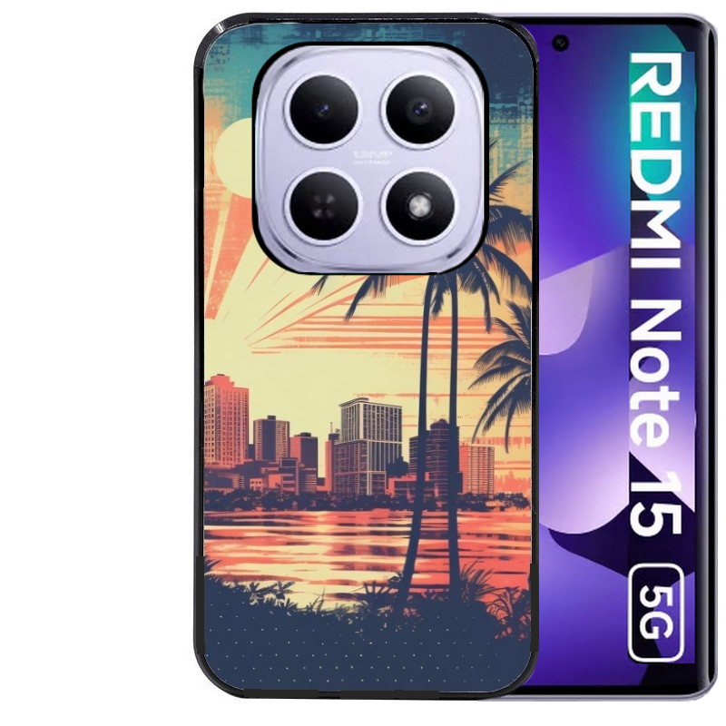 Coque noire taperso pour Redmi Note 15 et PRO PLUS 4G 5G avec motif hawaii retro protection antichoc personnalisée