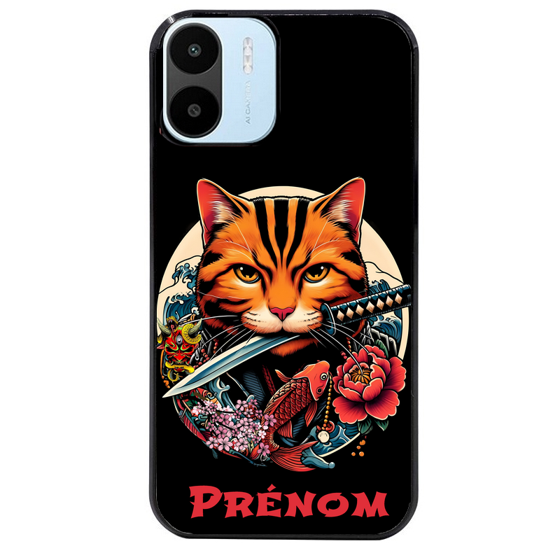 Coque noire taperso pour Redmi A1 et A2 avec motif chat carpe koii japan personnalise protection antichoc personnalisée