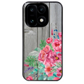 Coque noire taperso pour OnePlus 15 avec motif bois gris et fleur rose protection antichoc personnalisée