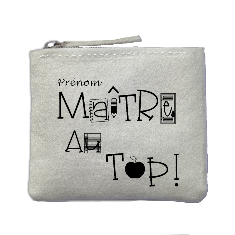 Porte monnaie personnalisé maitre au top ivoire en feutrine en feutrine ivoire