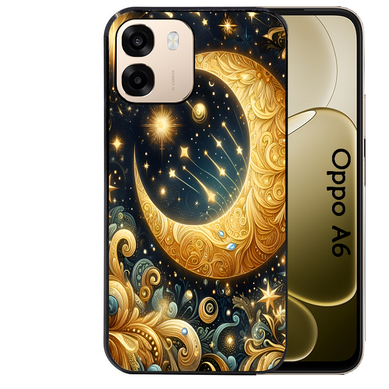 Coque noire taperso pour OPPO A6 A6X 4G et 5G avec motif lune astre protection antichoc personnalisée