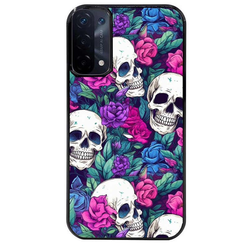 Coque noire taperso pour OPPO A54 et A74 5G avec motif tete de mort violet protection antichoc personnalisée