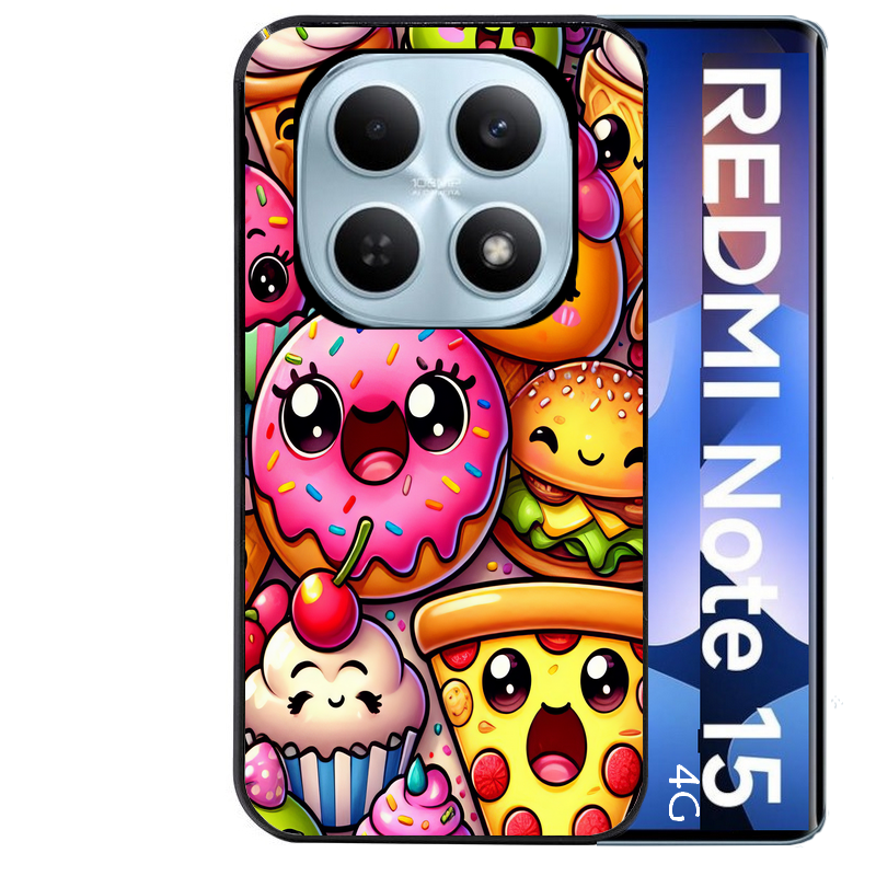 Coque noire taperso pour Redmi Note 15 et PRO PLUS 4G 5G avec motif anime donut kawaii protection antichoc personnalisée