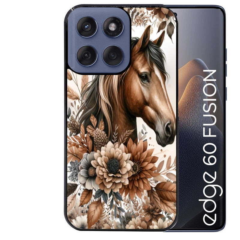 Coque noire taperso pour Moto Edge 60 et Neo Fusion Pro avec motif cheval automne protection antichoc personnalisée