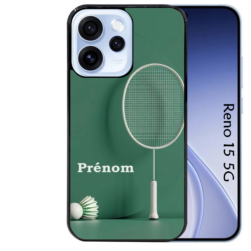 Coque noire taperso pour OPPO Reno 15 et F FS 5G avec motif badminton sport personnalise protection antichoc personnalisée