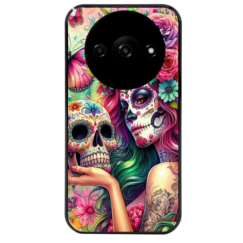 Coque noire taperso pour Redmi A3 avec motif tete de mort calavera skull protection antichoc personnalisée