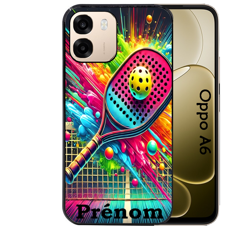 Coque noire taperso pour OPPO A6 A6X 4G et 5G avec motif padel raquette personnalisee protection antichoc personnalisée