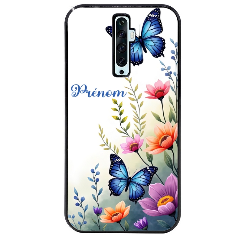 Coque noire taperso pour OPPO Reno 2 et 2Z avec motif papillon prenom personnalisee protection antichoc personnalisée