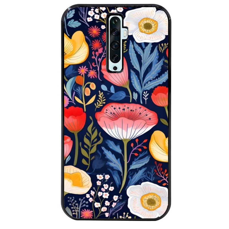 Coque noire taperso pour OPPO Reno 2 et 2Z avec motif fleur coquelicot protection antichoc personnalisée