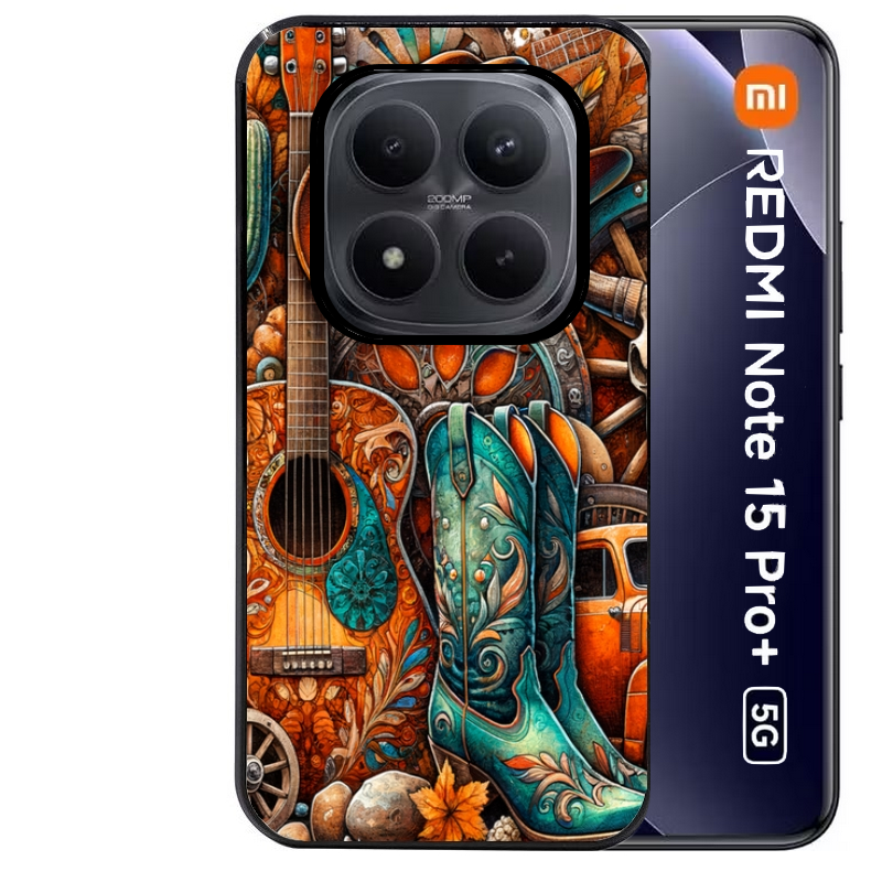 Coque noire taperso pour Redmi Note 15 et PRO PLUS 4G 5G avec motif cow boy et texas automne protection antichoc personnalisée