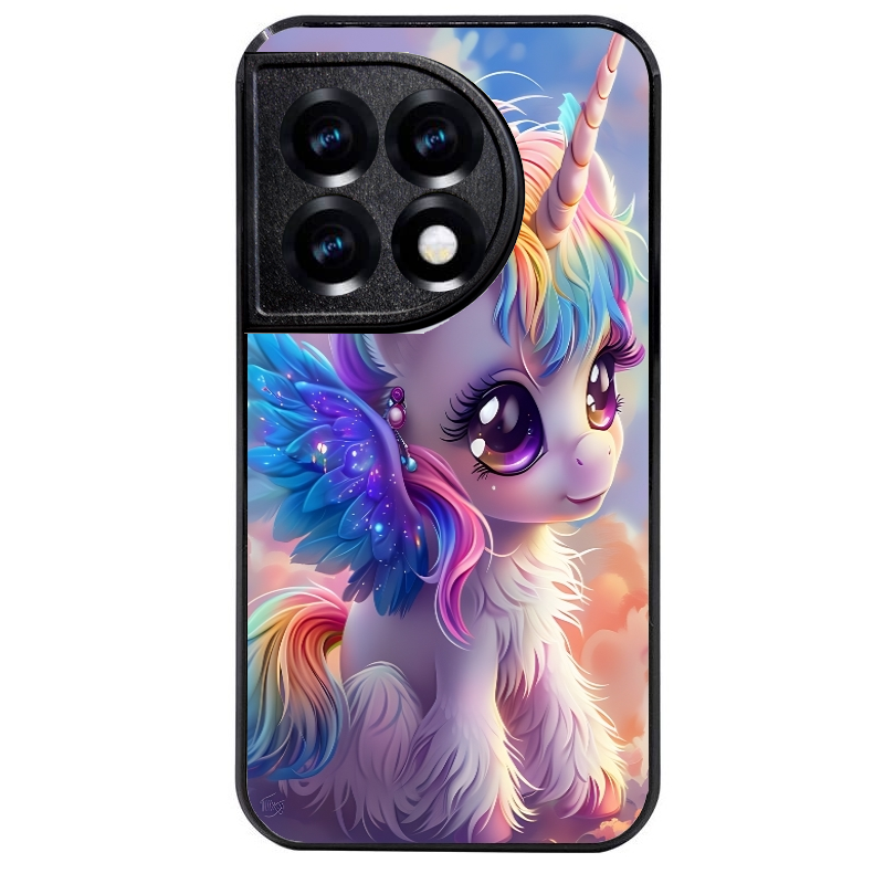 Coque noire taperso pour OnePlus 11 et 12 avec motif licorne style anime protection antichoc personnalisée