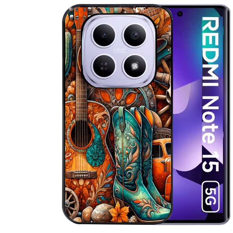 Coque noire taperso pour Redmi Note 15 et PRO PLUS 4G 5G avec motif cow boy et texas automne protection antichoc personnalisée