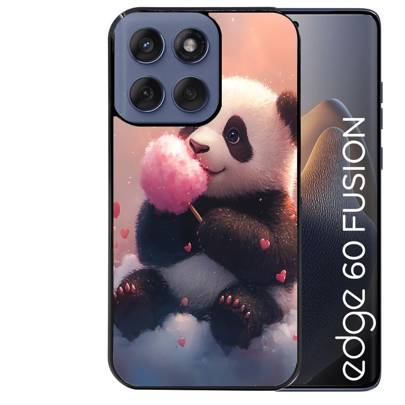 Coque noire taperso pour Moto Edge 60 et Neo Fusion Pro avec motif panda bonbon protection antichoc personnalisée