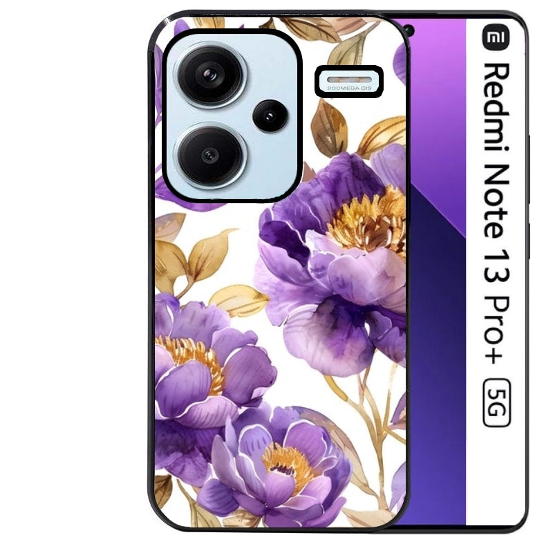 Coque noire taperso pour Redmi Note 13 PRO PLUS 5G avec motif fleur pivoine protection antichoc personnalisée