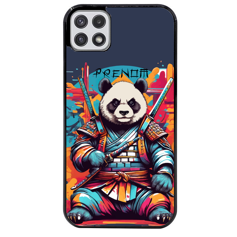 Coque noire taperso pour galaxy A22 A32 A52 A52S 4G 5G  avec motif panda katana personnalisee protection antichoc personnalisée