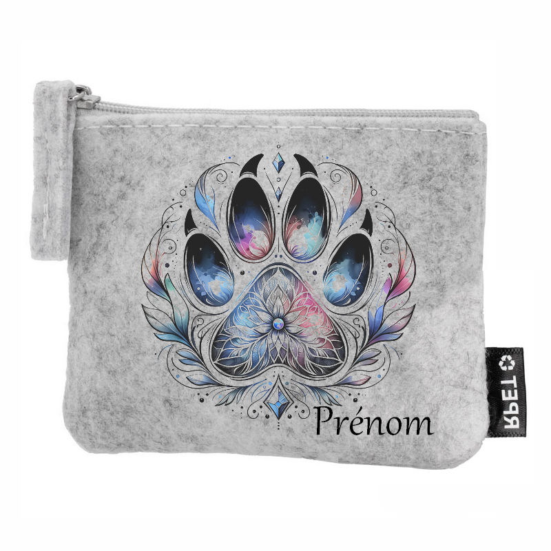Porte monnaie personnalisé patte plume en feutrine en feutrine