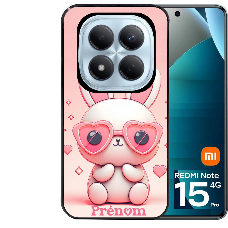Coque noire taperso pour Redmi Note 15 et PRO PLUS 4G 5G avec motif lapin lunettes personnalisee protection antichoc personnalisée
