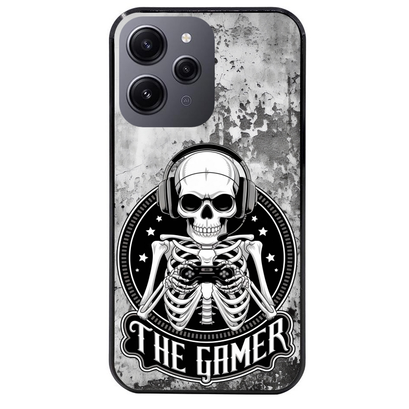 Coque noire taperso pour Redmi 12 4G et 5G avec motif tete de mort gamer beton protection antichoc personnalisée