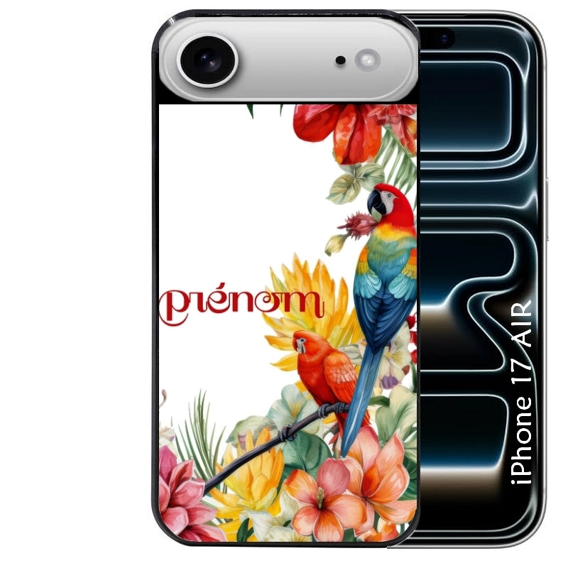 Coque noire taperso pour Iphone 17 17E AIR MAX PRO avec motif perroquet personnalisee protection antichoc personnalisée
