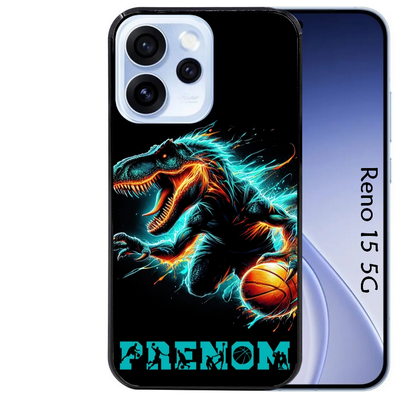Coque noire taperso pour OPPO Reno 15 et F FS 5G avec motif basket et dino personnalisee protection antichoc personnalisée