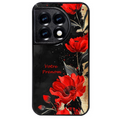 Coque noire taperso pour OnePlus 11 et 12 avec motif fleur rouge avec prenom protection antichoc personnalisée
