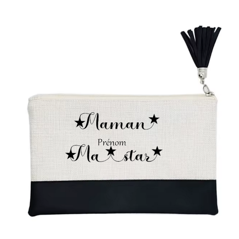 Pochette personnalisée motif maman star en toile et simili cuir personnalisée