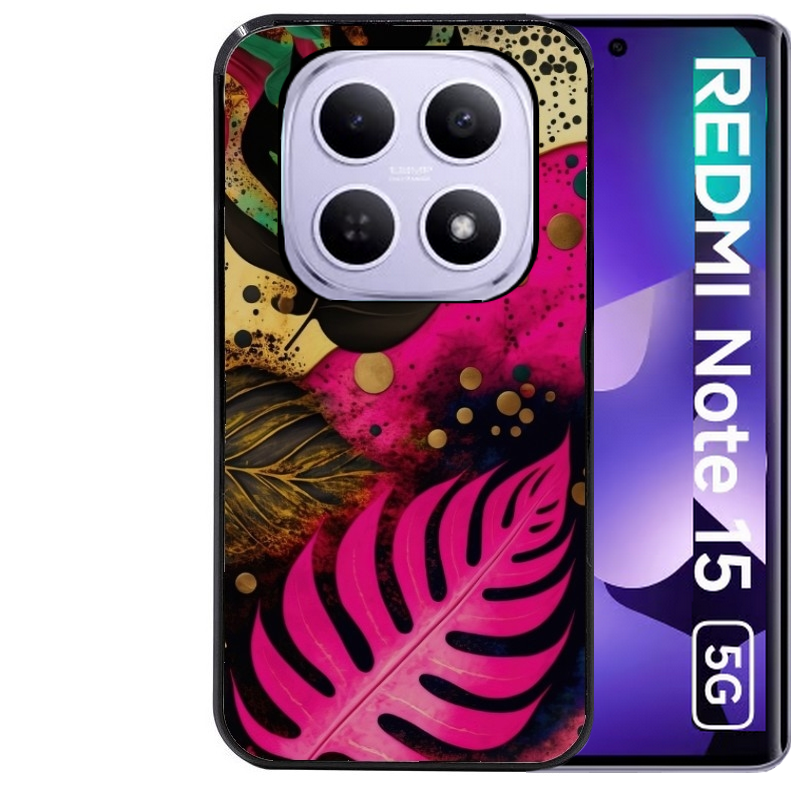 Coque noire taperso pour Redmi Note 15 et PRO PLUS 4G 5G avec motif tropical rose et des fleurs protection antichoc personnalisée