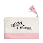 Pochette personnalisée motif maitresse merci crayon en toile et simili cuir personnalisée